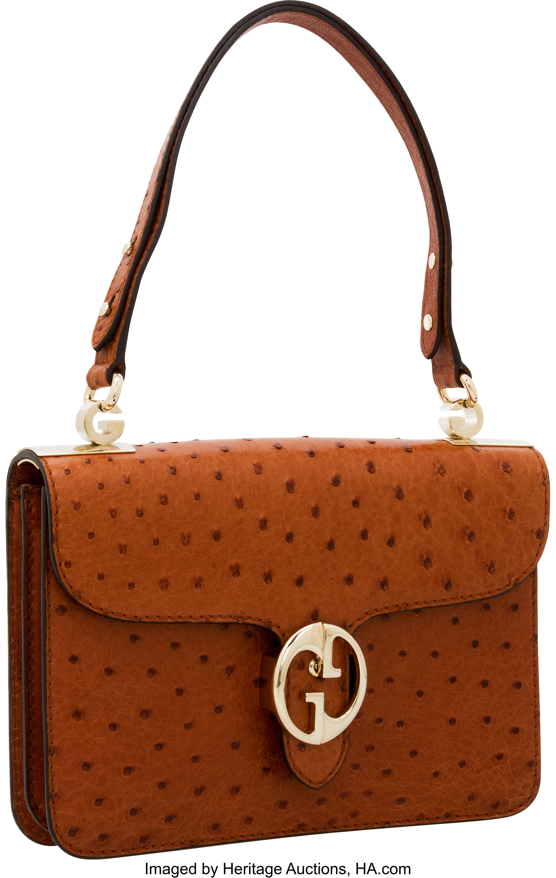 GUCCI brown Ostrich leather LARGE Shoulder Bag For Sale at 1stDibs