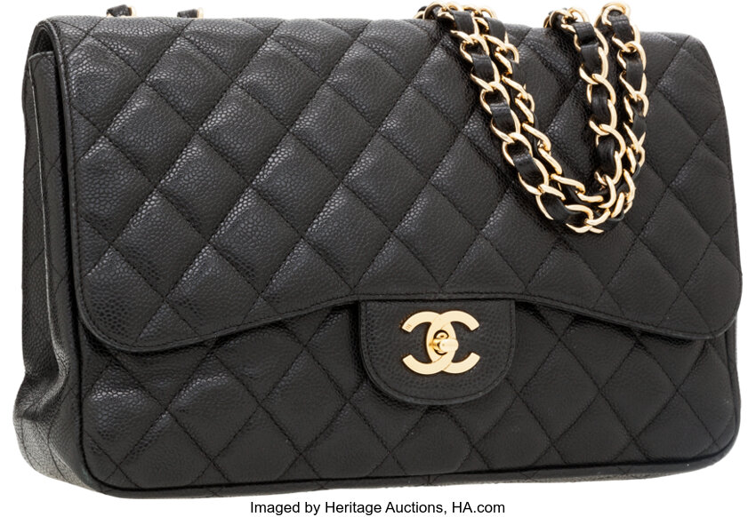 Chanel Black Caviar Leather Jumbo Single Flap Bag with Gold