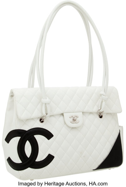 Chanel White Lambskin Leather Cambon Large Flap Bag.  Luxury