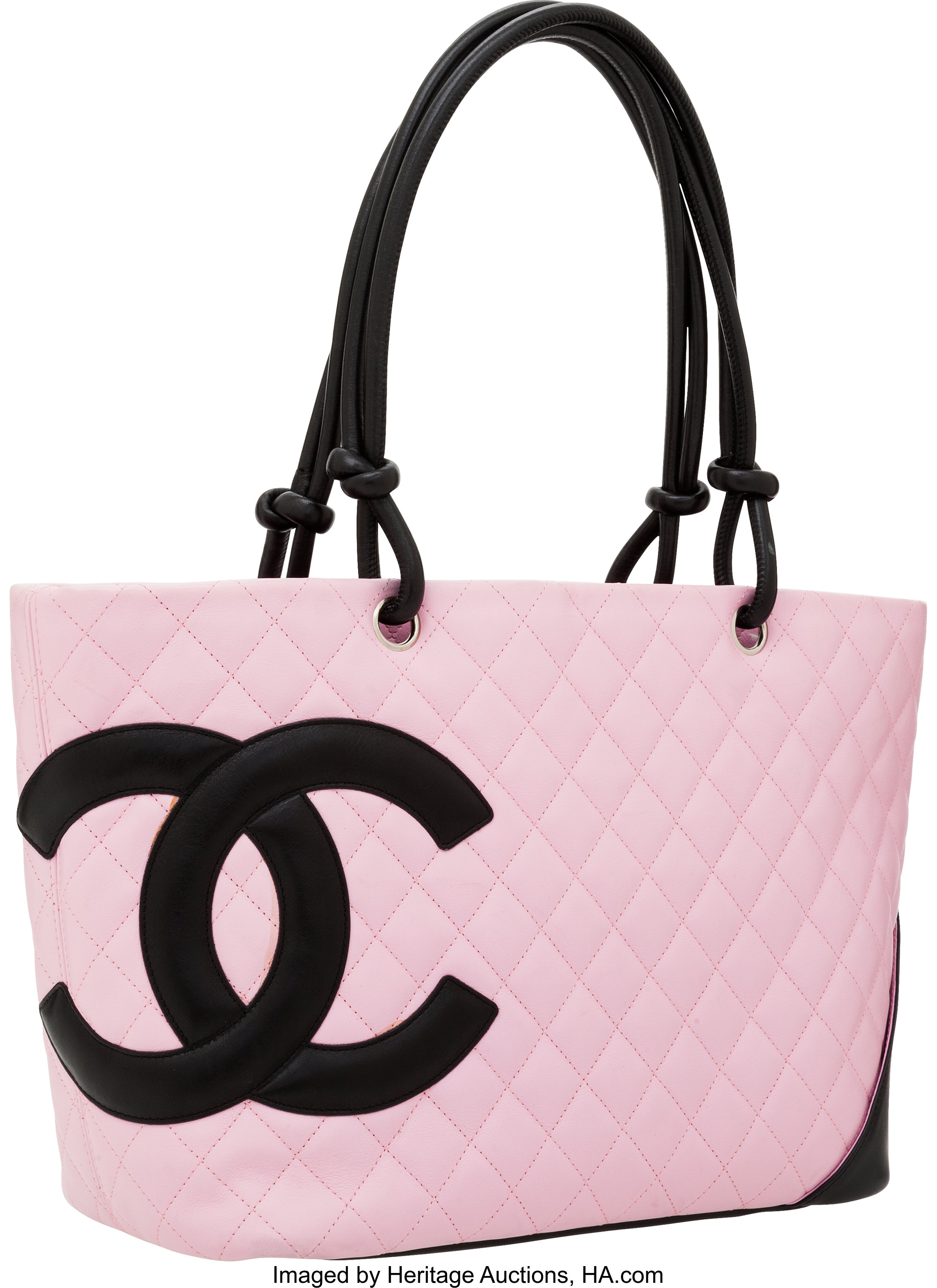 Chanel Pink Lambskin Leather Cambon Large Tote Bag.  Luxury