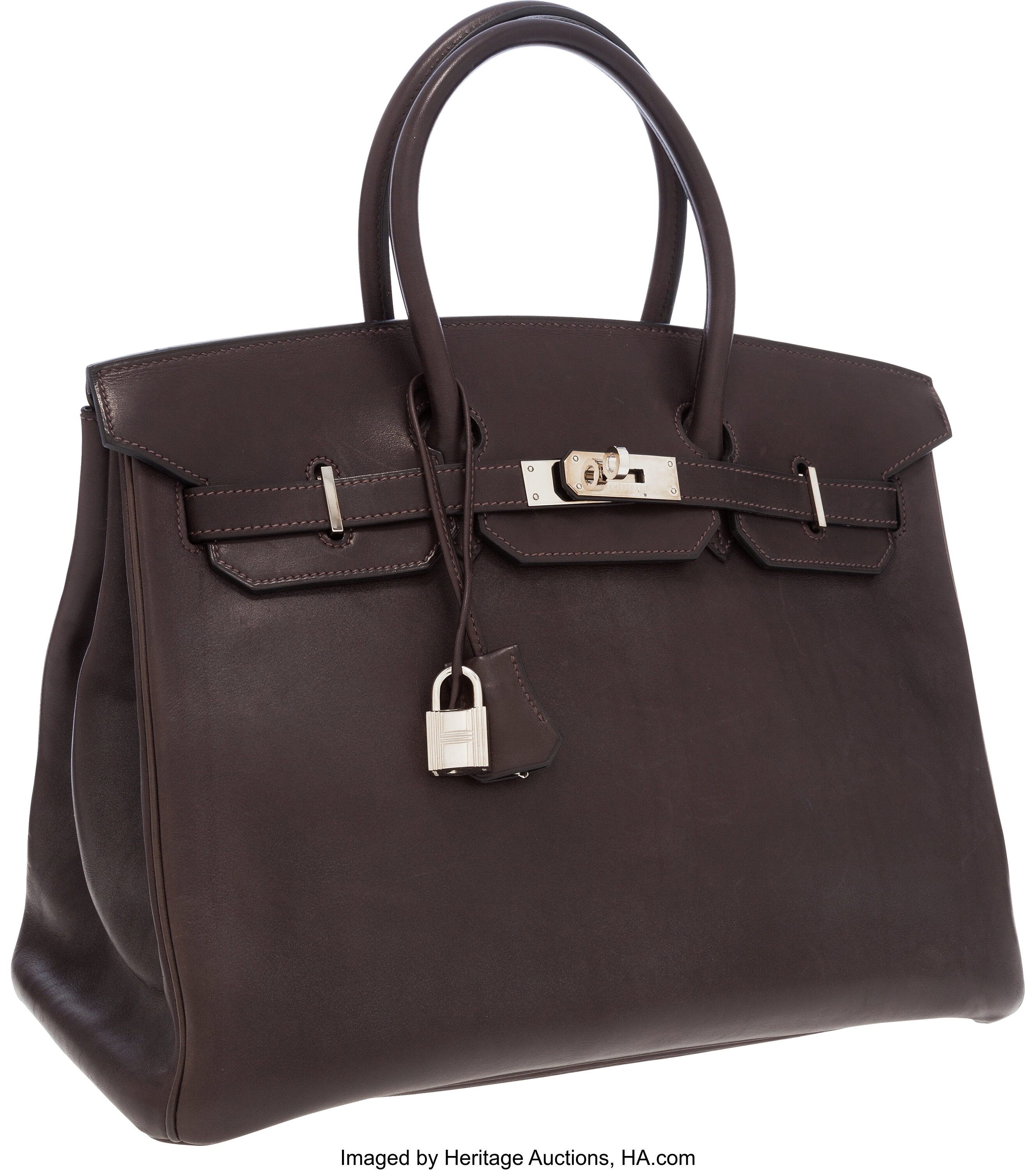 Hermes 35cm Ebene Barenia Leather Birkin Bag with Palladium