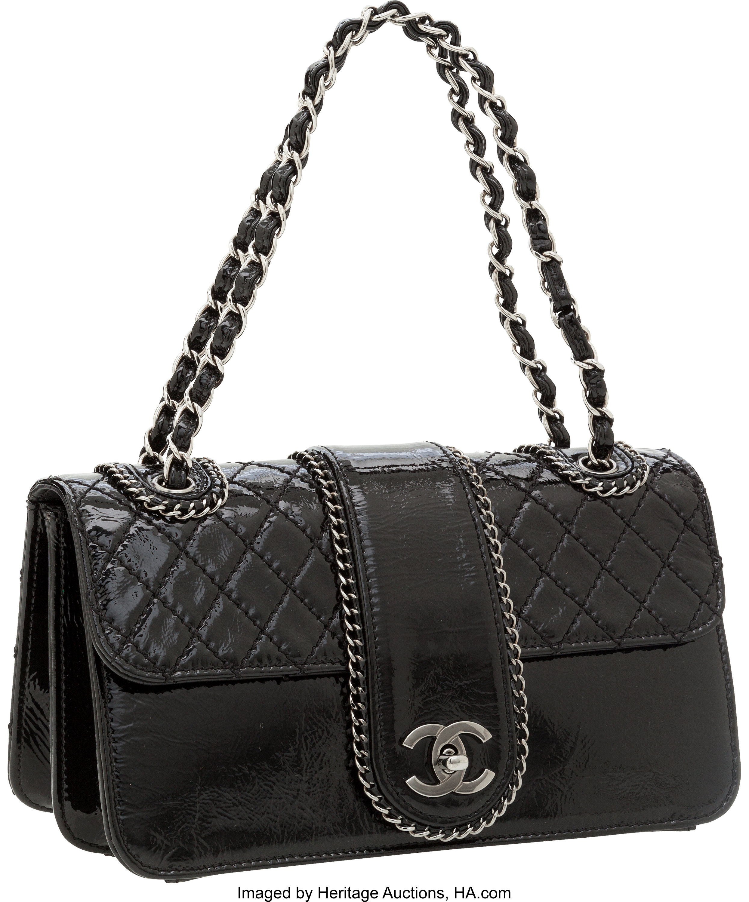 Chanel Black Quilted Patent Leather Madison Flap Bag with Gunmetal