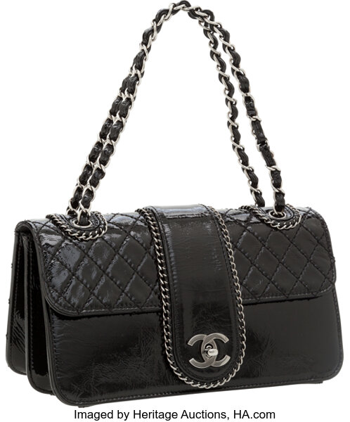 Chanel Black Quilted Patent Leather Madison Flap Bag with Gunmetal