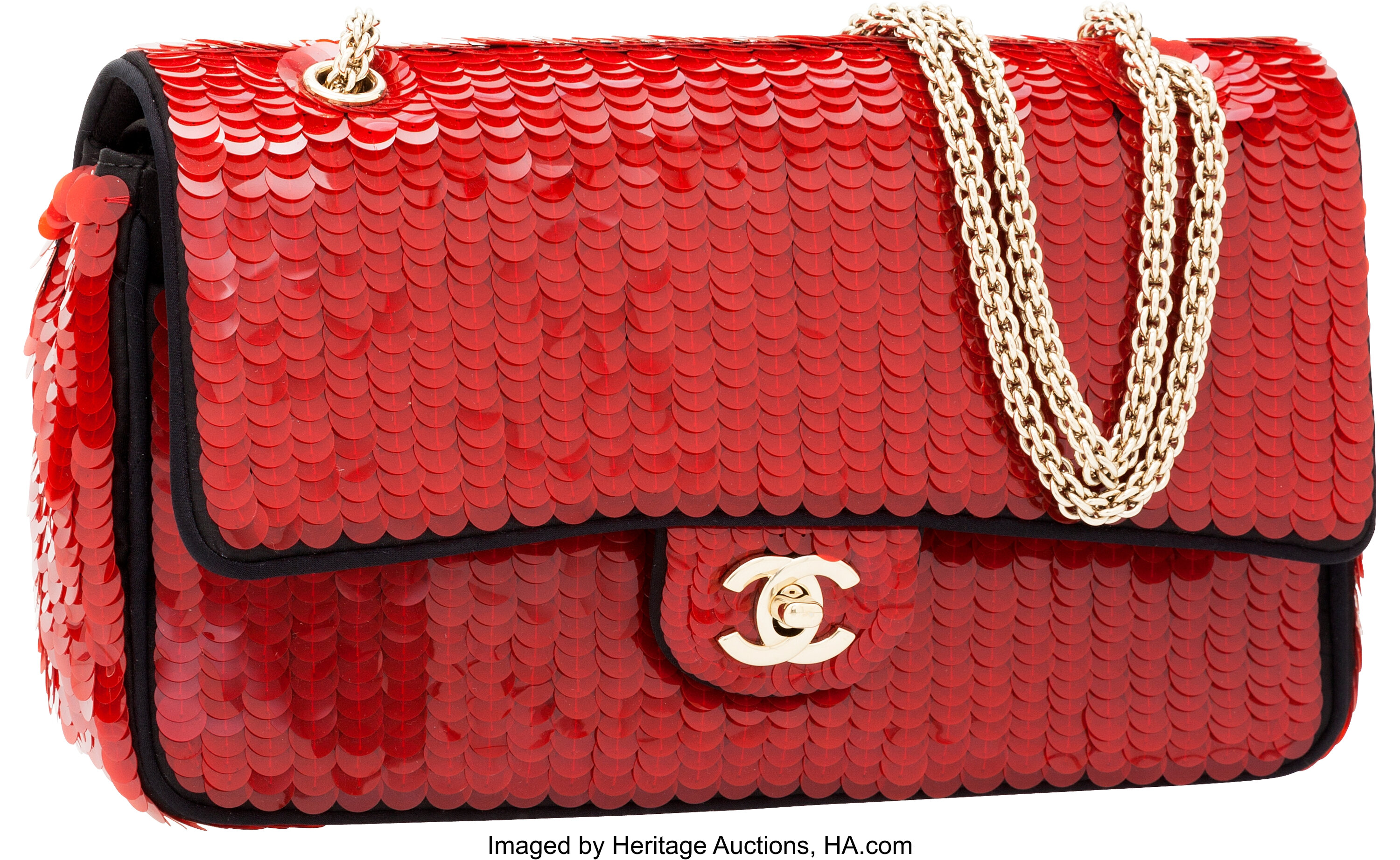 Chanel Red Leather Full Flap Shoulder Bag Auction