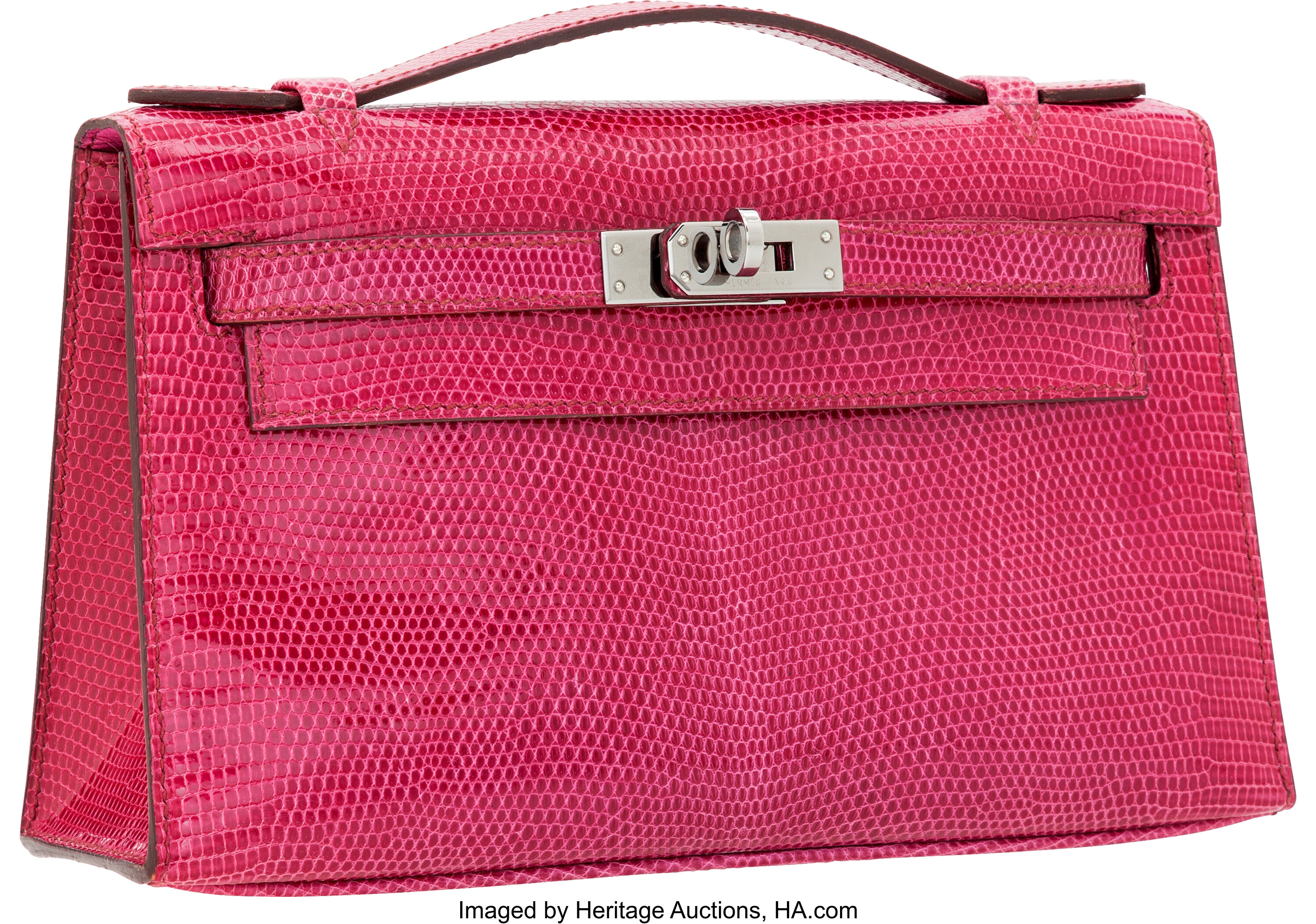 Hermes Fuchsia Lizard Kelly Pochette Clutch Bag with Ruthenium, Lot #56039