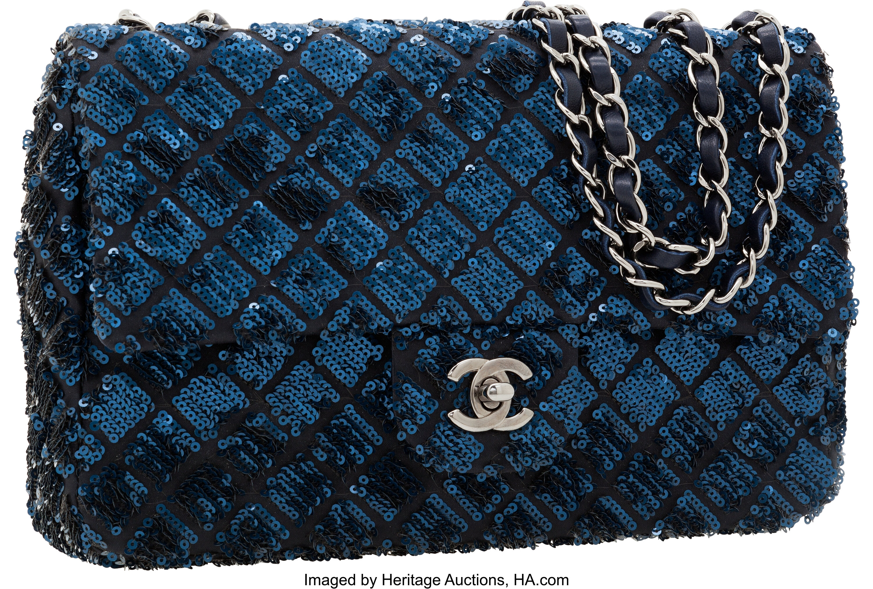 Sold at Auction: Chanel Classic Single Flap Medium Blue Sequin Bag