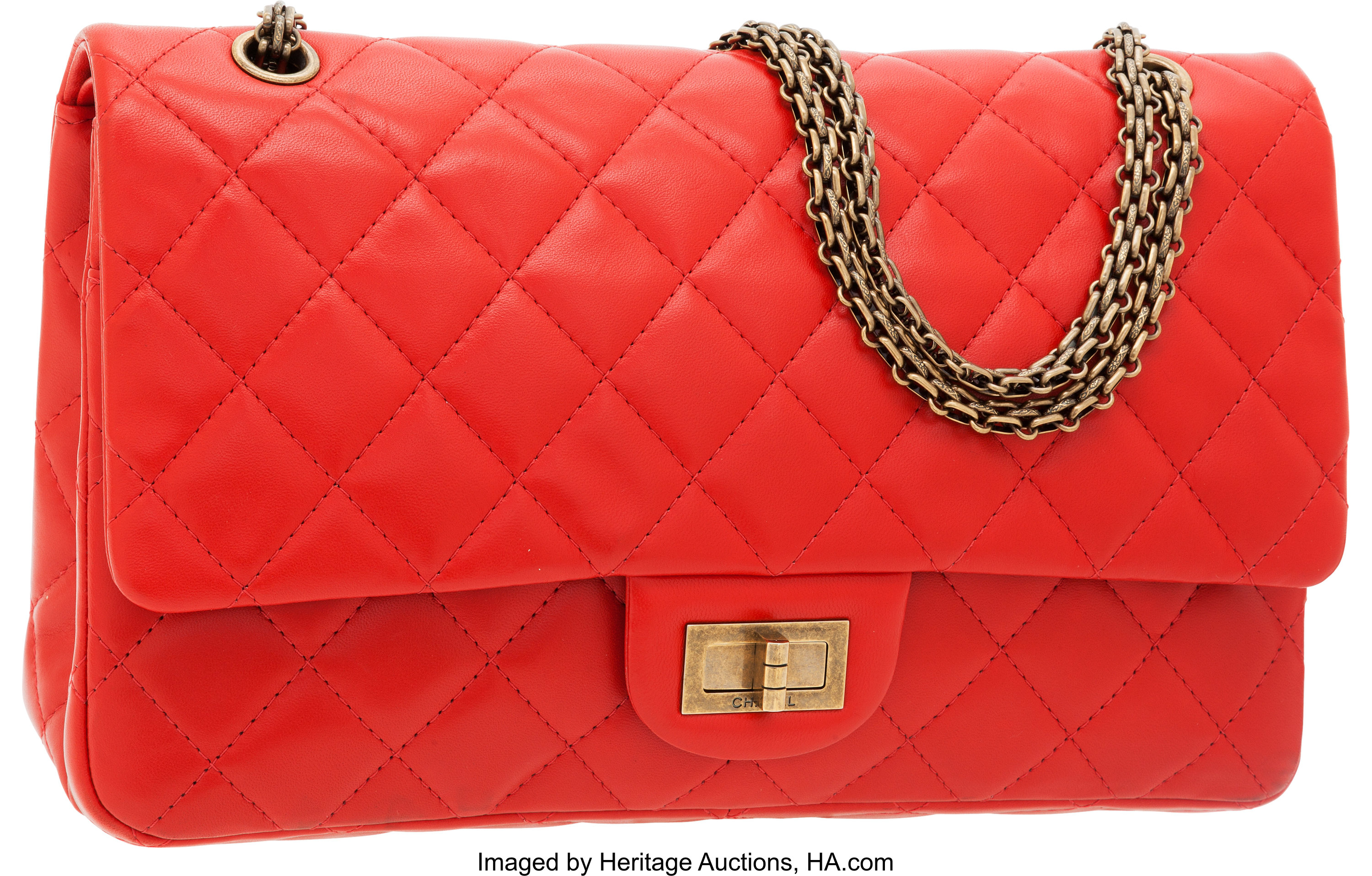 Chanel Tomato Red Quilted Lambskin Leather Jumbo Double Flap Bag, Lot  #56263