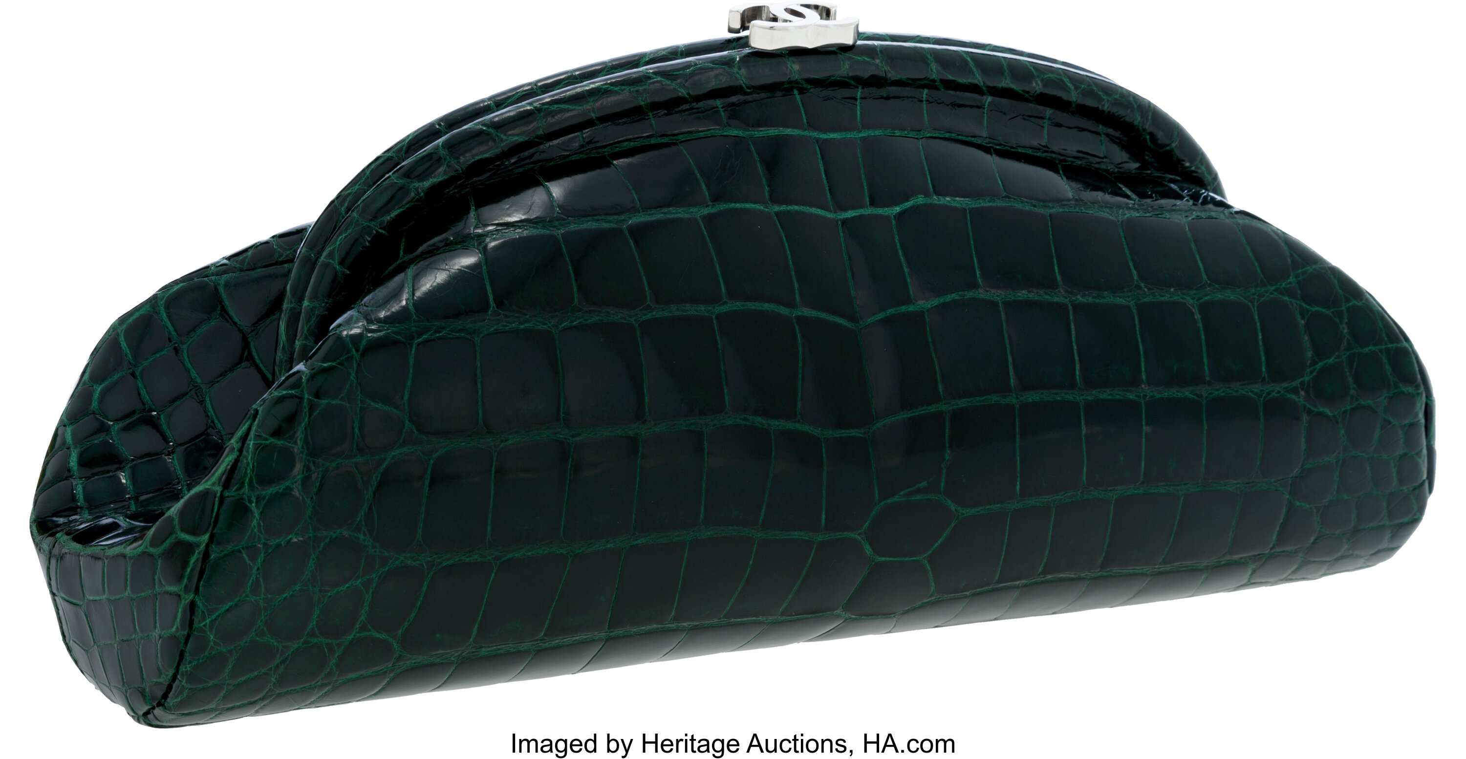 Chanel Shiny Dark Green Crocodile Timeless Clutch with Silver, Lot #56361