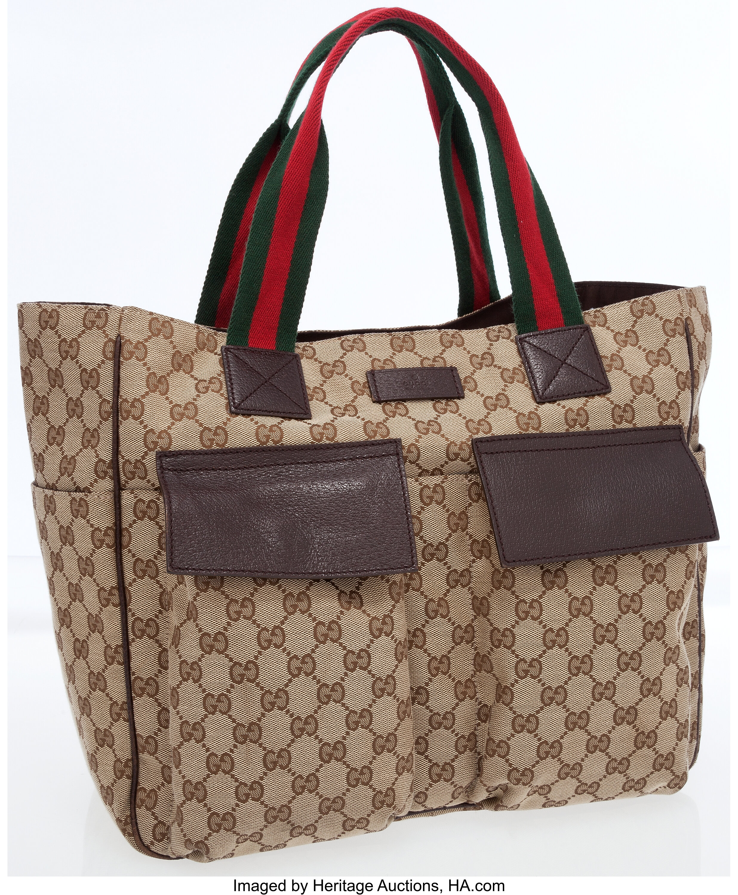 Vintage Gucci Purse Small Tote Bag Beige Canvas Red Green Web Stripe Gg  Monogram