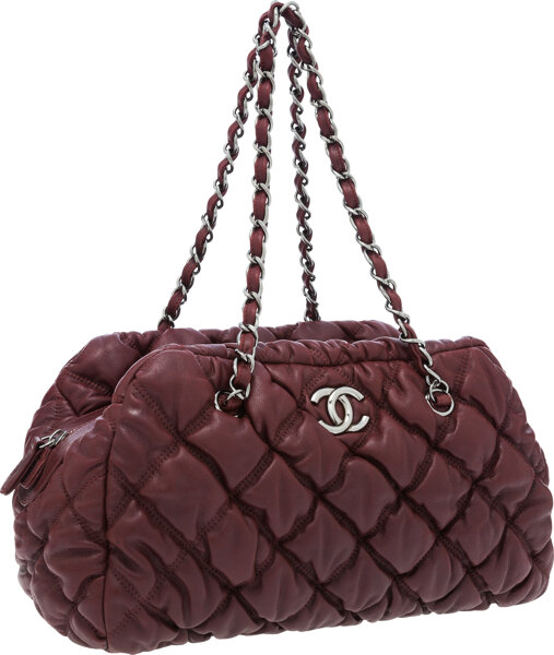 CHANEL, Bags, Chanel Burgundy Bubble Quilted Bowler Bag