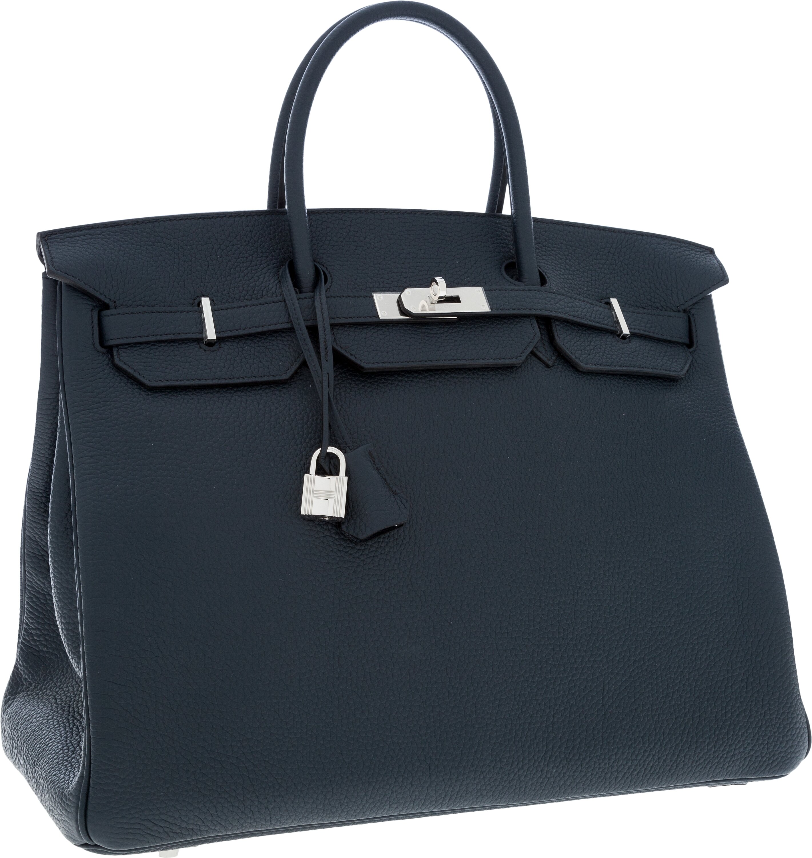 Hermes 40cm Blue Mykonos Clemence Leather Palladium Plated Birkin