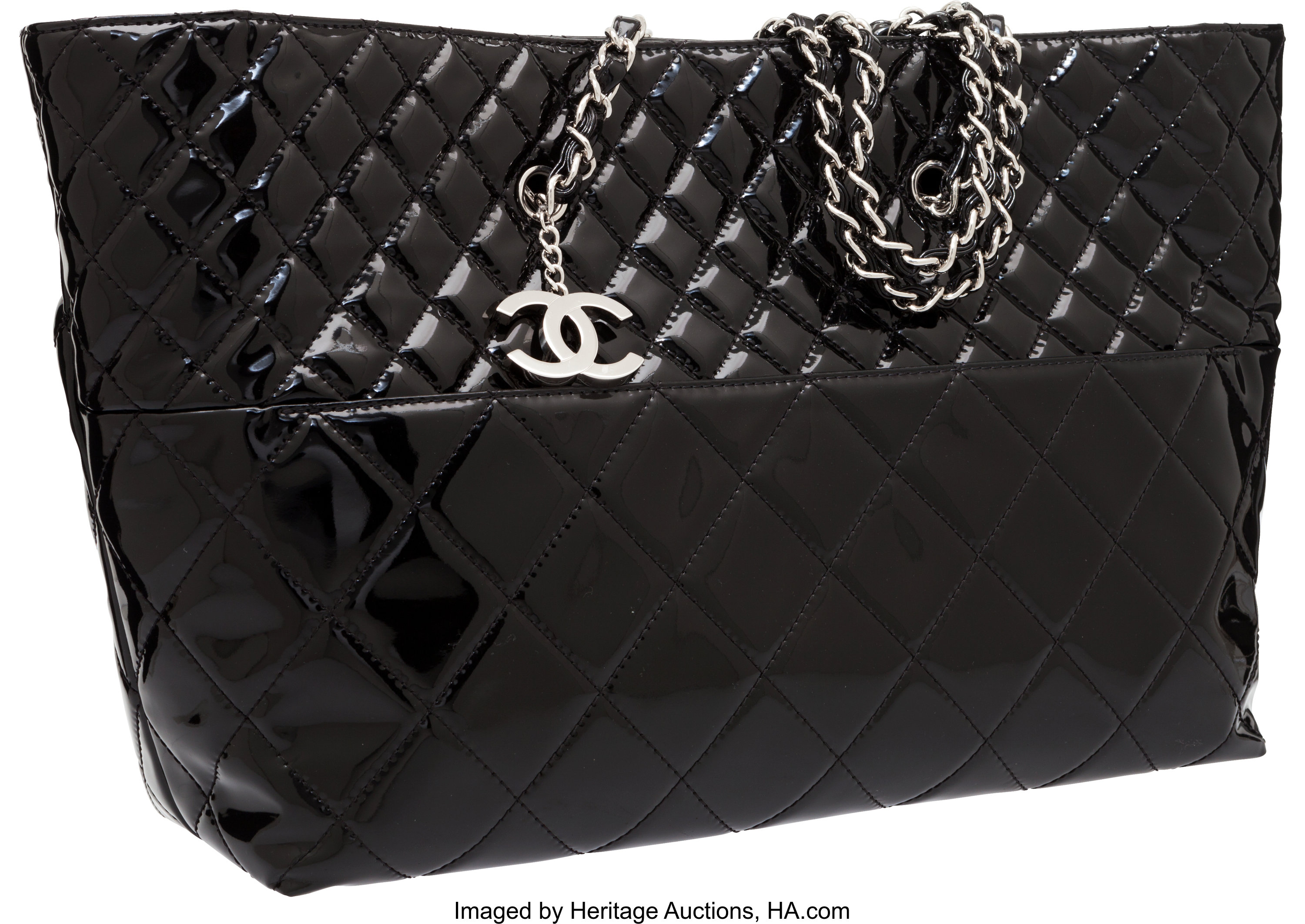 Chanel Black Quilted Patent Leather Tote Bag with Hardware. | #56286 | Heritage Auctions