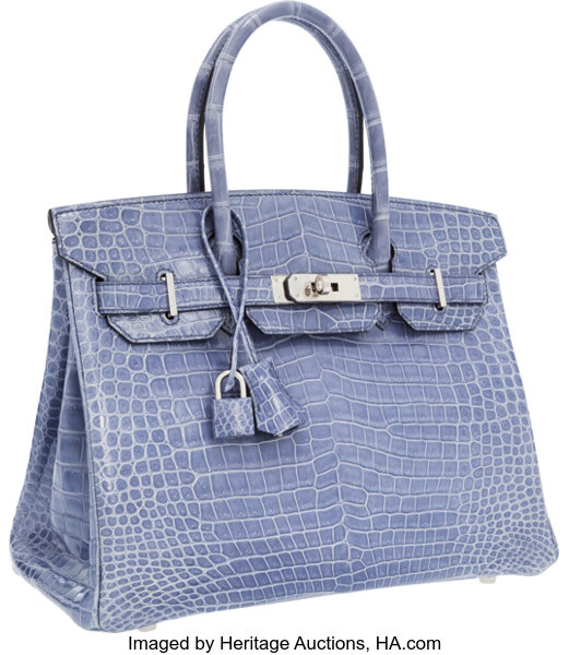 Hermes 30cm Shiny Blue Brighton Porosus Crocodile Birkin Bag with