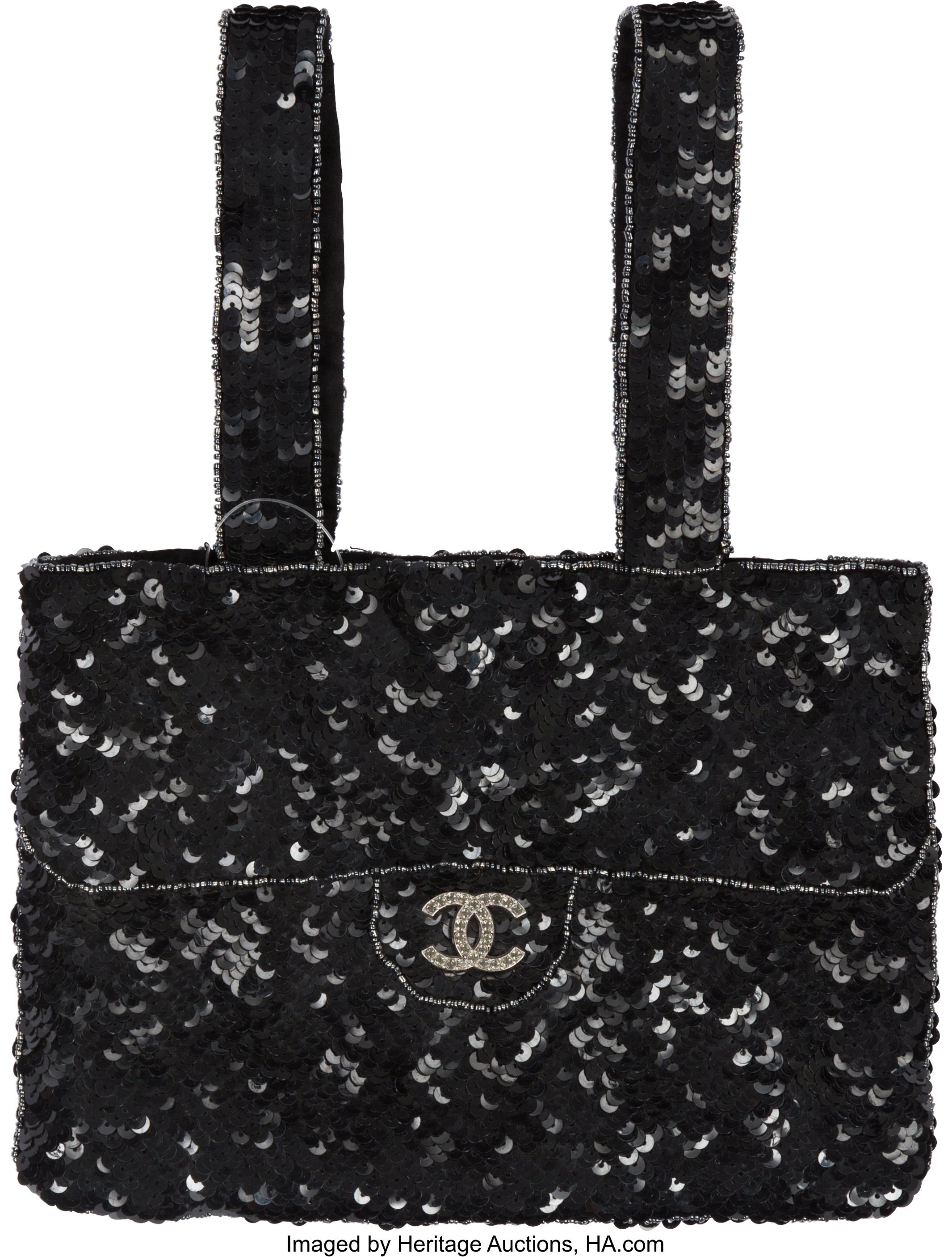 Chanel Black Sequin & Crystal Trompe de l'Oeil Evening Bag. , Lot  #56303