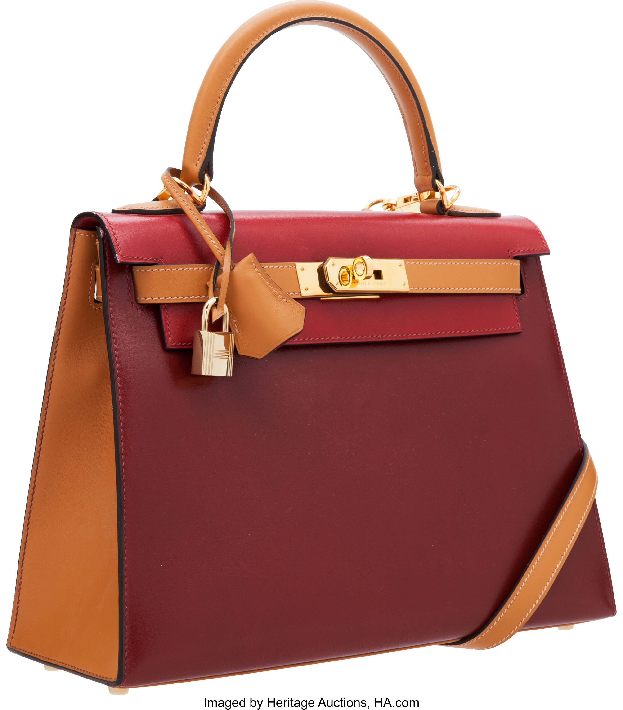 Hermes Rouge H Box Leather Sellier Birkin 25 Gold Hardware Handbag