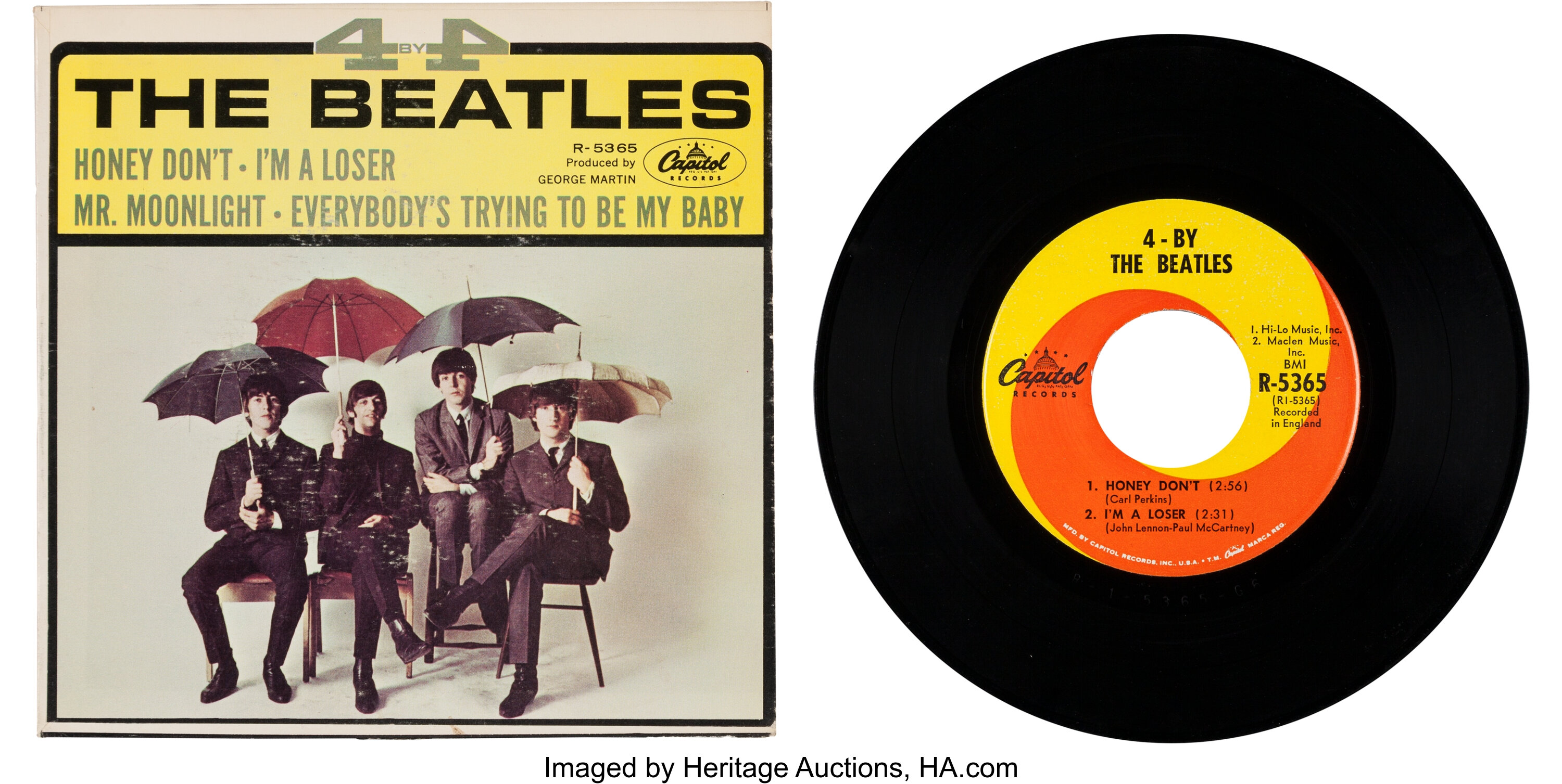 4-by The Beatles EP (Capitol 5365, 1965).... Music Memorabilia