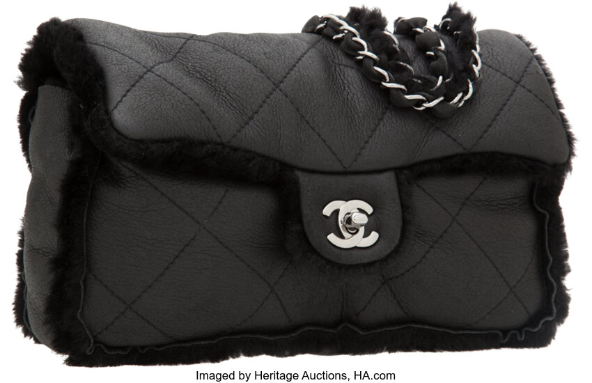 Chanel Black Lambskin Leather & Shearling Medium Single Flap Bag