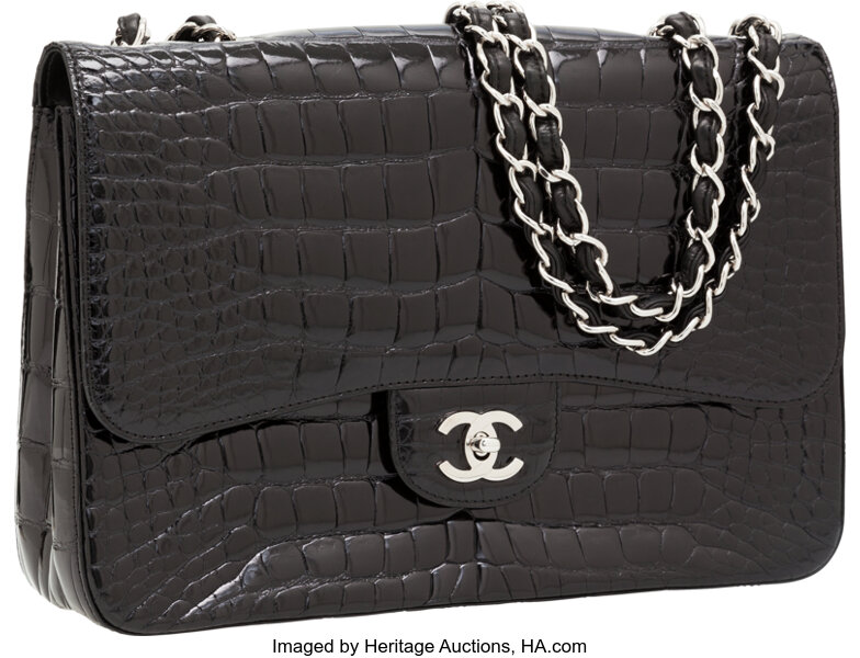 Chanel Silver Crocodile Jumbo Double Flap Bag at Jill's Consignment