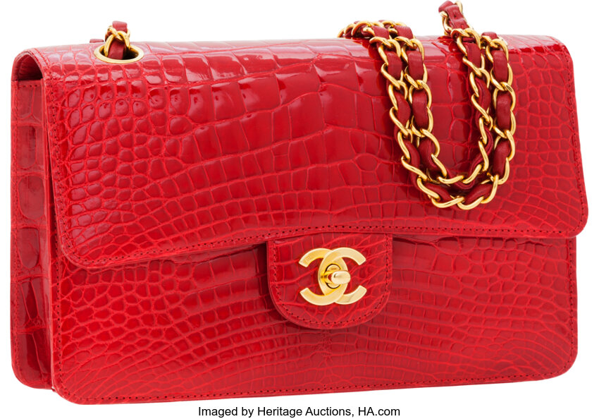 Chanel Shiny Red Crocodile Classic Rigid Medium Single Flap Bag, Lot  #56264