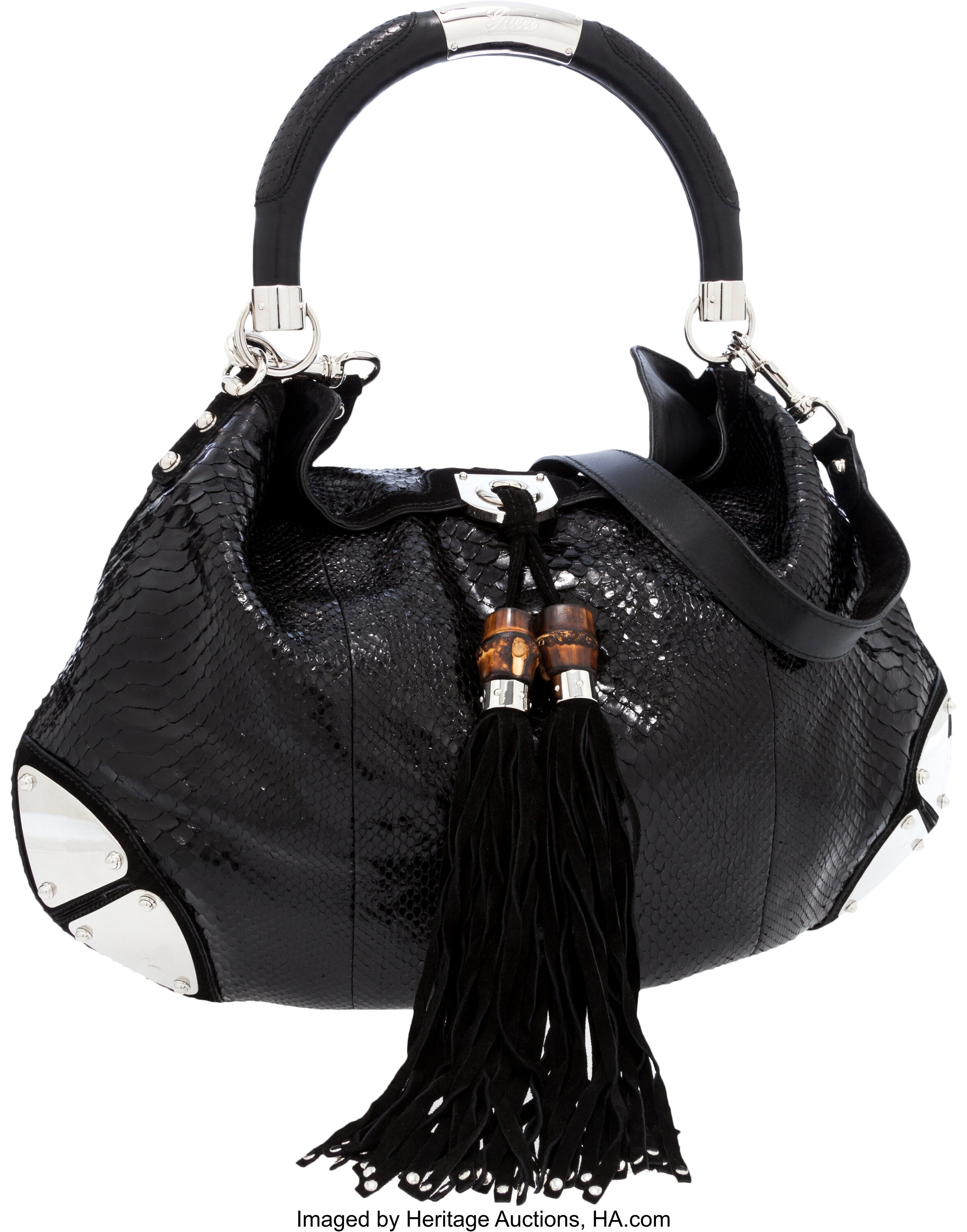 Gucci Shiny Black Python Indy Hobo Bag with Suede Tassels and Lot 56422 Heritage Auctions