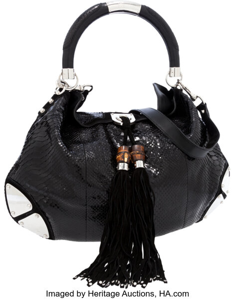 klassisk Korean Habitat Gucci Shiny Black Python Indy Hobo Bag with Suede Tassels and | Lot #56422  | Heritage Auctions