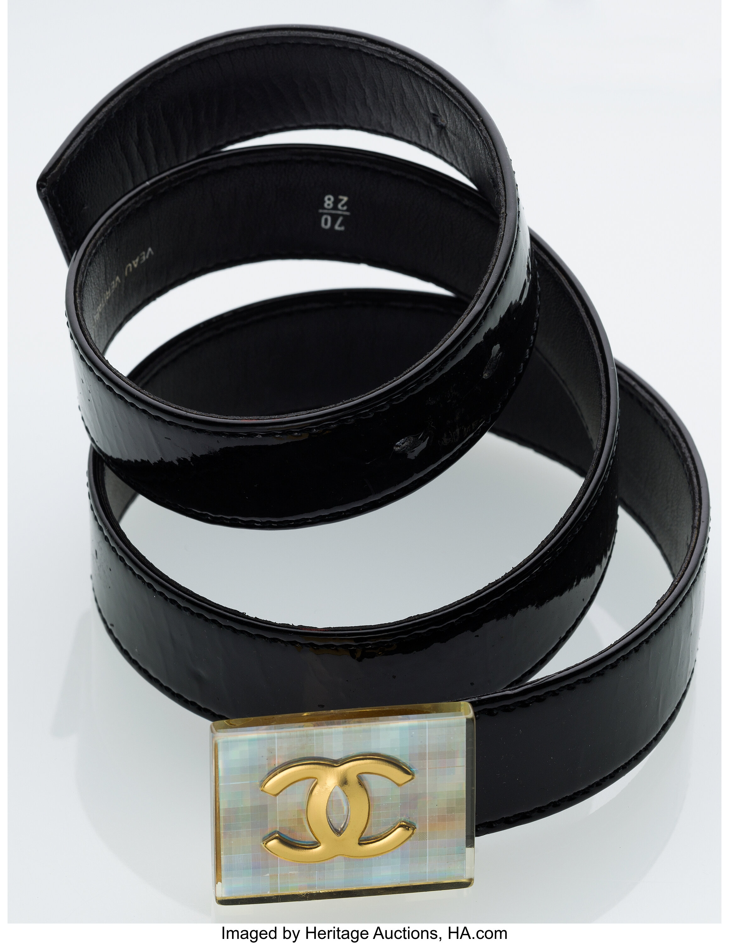 Chanel Black Patent Leather Belt with Iridescent CC Buckle. ... | Lot  #75023 | Heritage Auctions