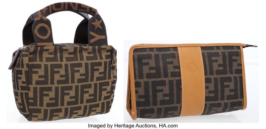 Fendi Large Zucca Stamp Pouch - Brown Clutches, Handbags