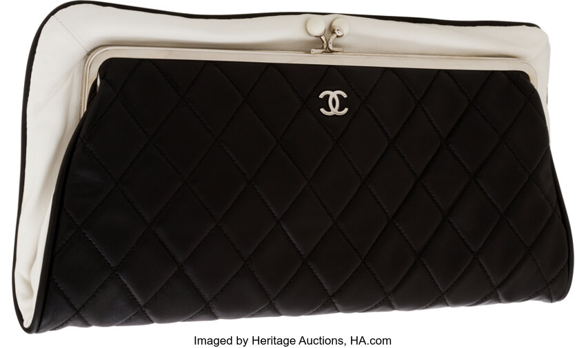 Chanel Black Quilted Lambskin Oversize Kisslock Clutch Bag with, Lot  #56254