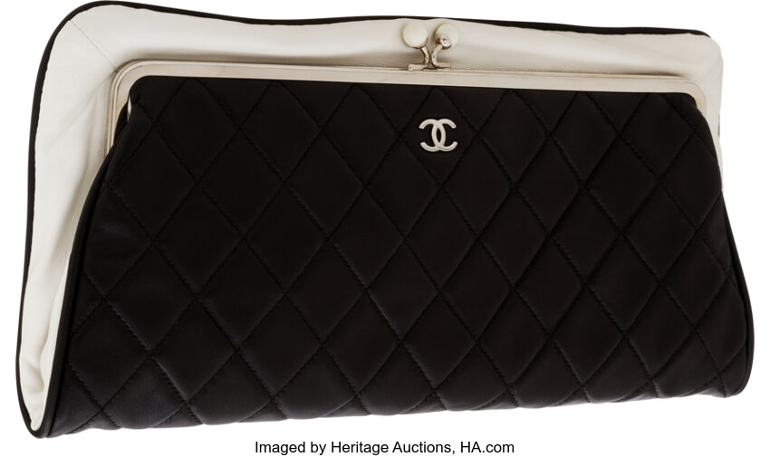 CHANEL Lambskin Quilted Kiss-Lock Bag Black - Bellisa