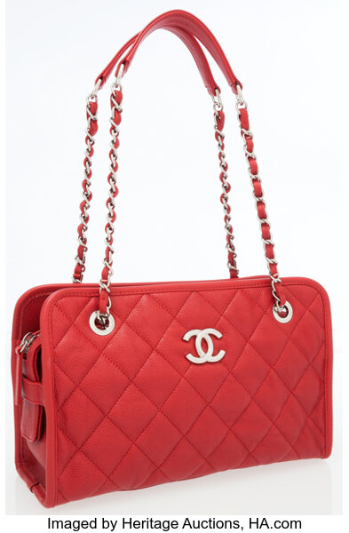 Chanel Red Quilted Caviar Leather Shoulder Bag.  Luxury