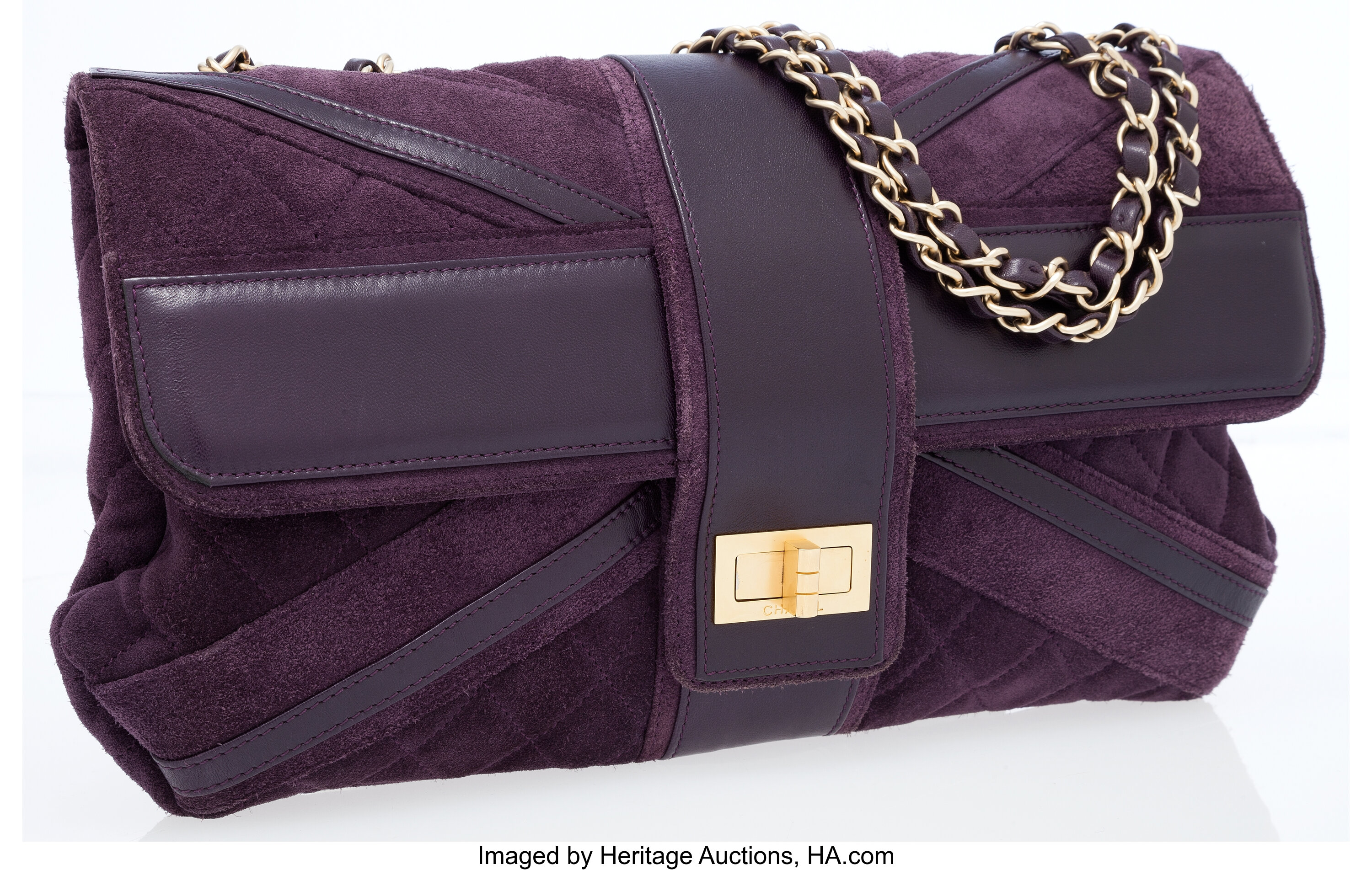Chanel Purple Suede Union Jack Mademoiselle Maxi Flap Bag. , Lot #77027