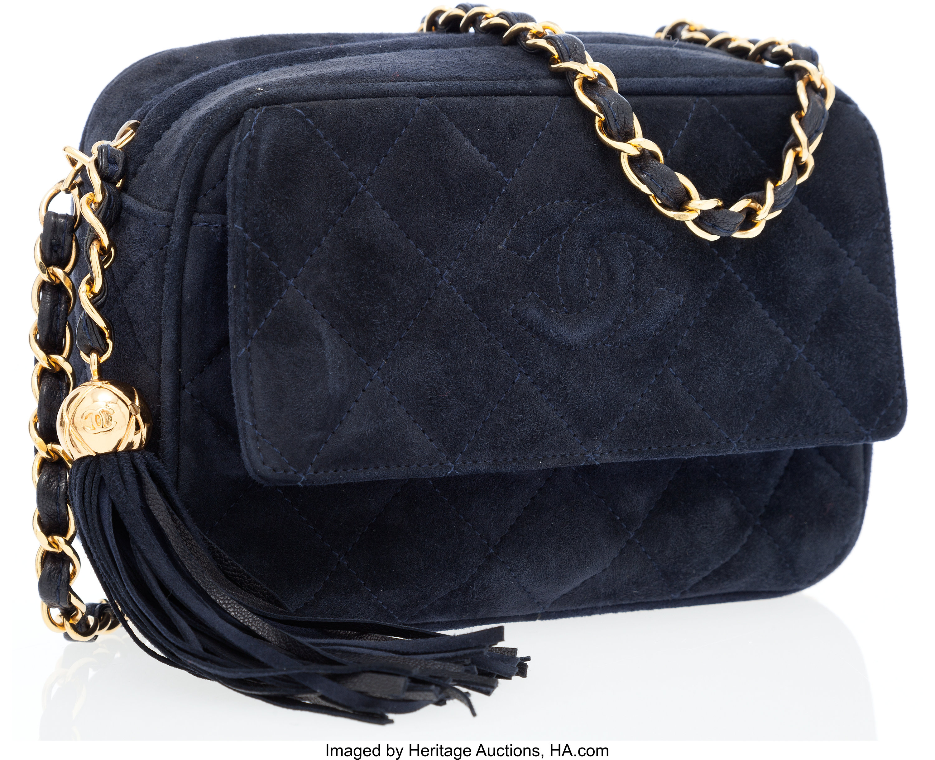 Chanel Navy Suede Camera Bag with Tassel & Gold Hardware. , Lot #77016