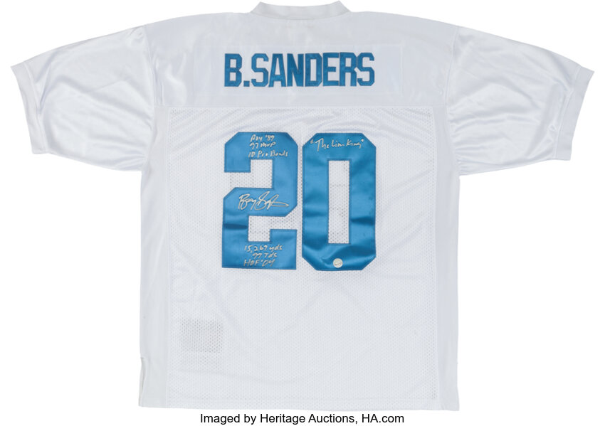 BARRY SANDERS AUTOGRAPHED DETROIT LIONS B JERSEY