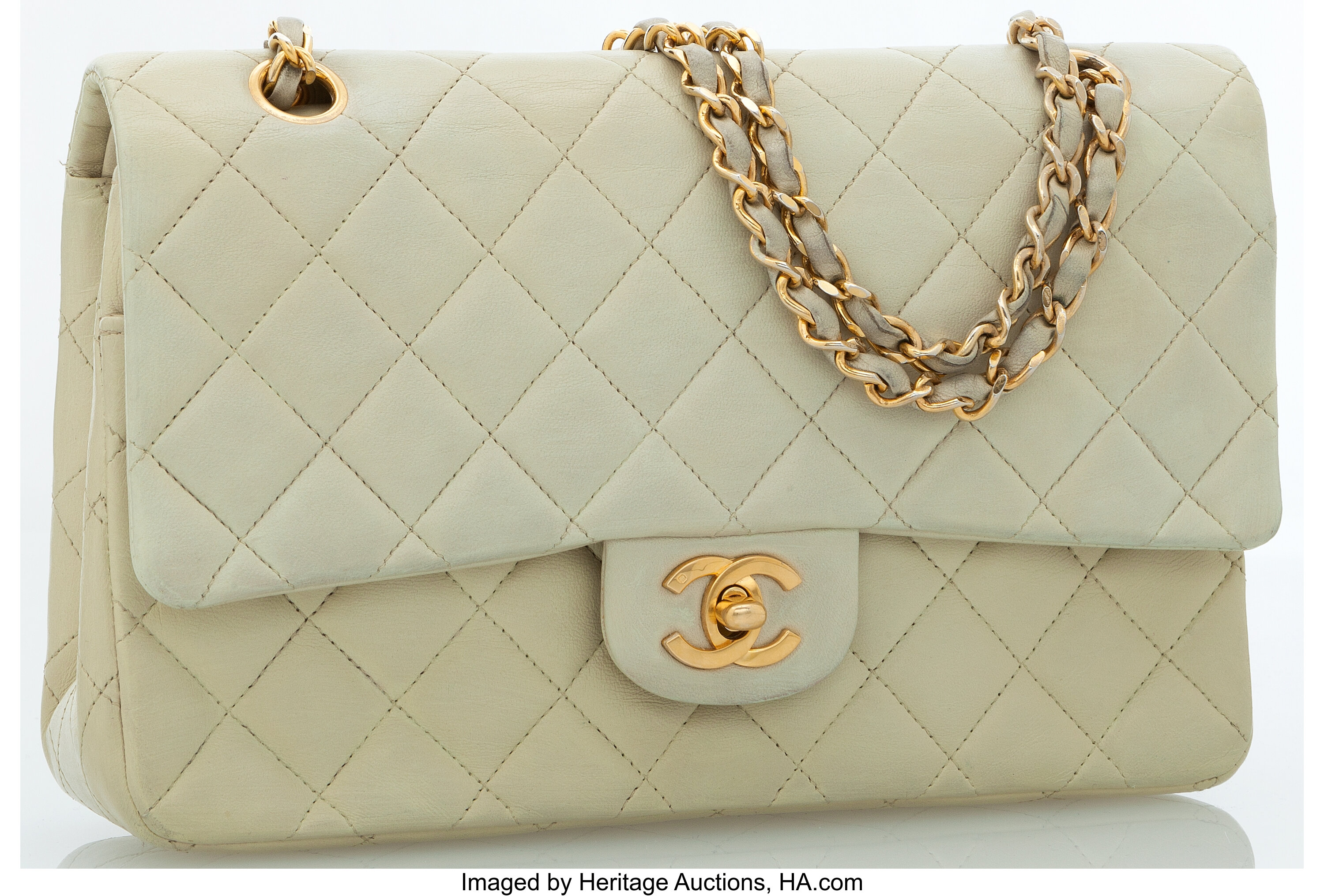 Chanel White Quilted Lambskin Leather Classic Medium Double Flap Bag