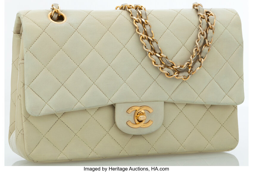 Chanel Medium Classic Double Flap Bag Beige Lambskin Light Gold Hardware