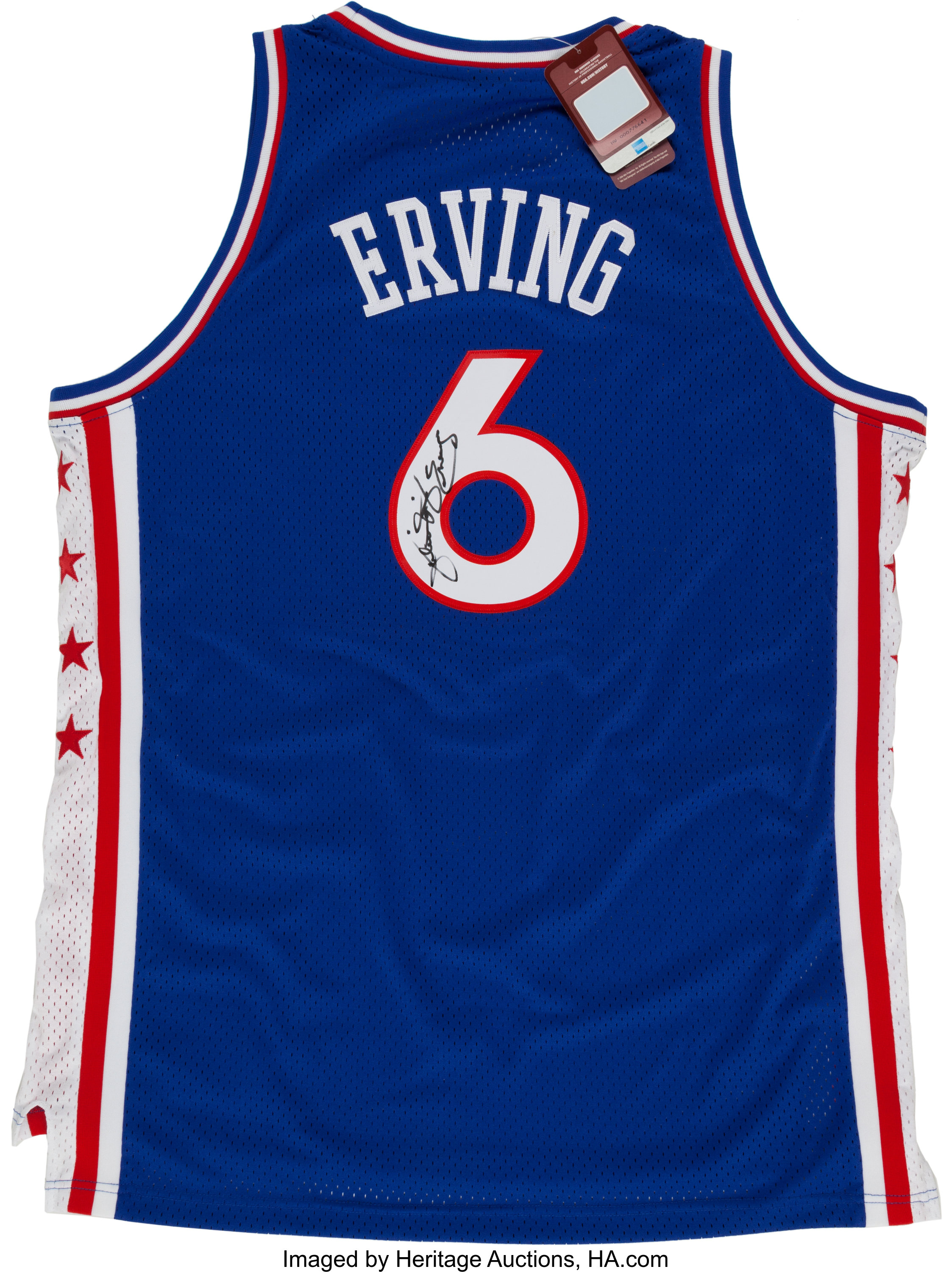 Julius Erving Philadelphia 76ers Autographed Fanatics Authentic Framed Blue  Adidas Jersey with 83 Champs Inscription