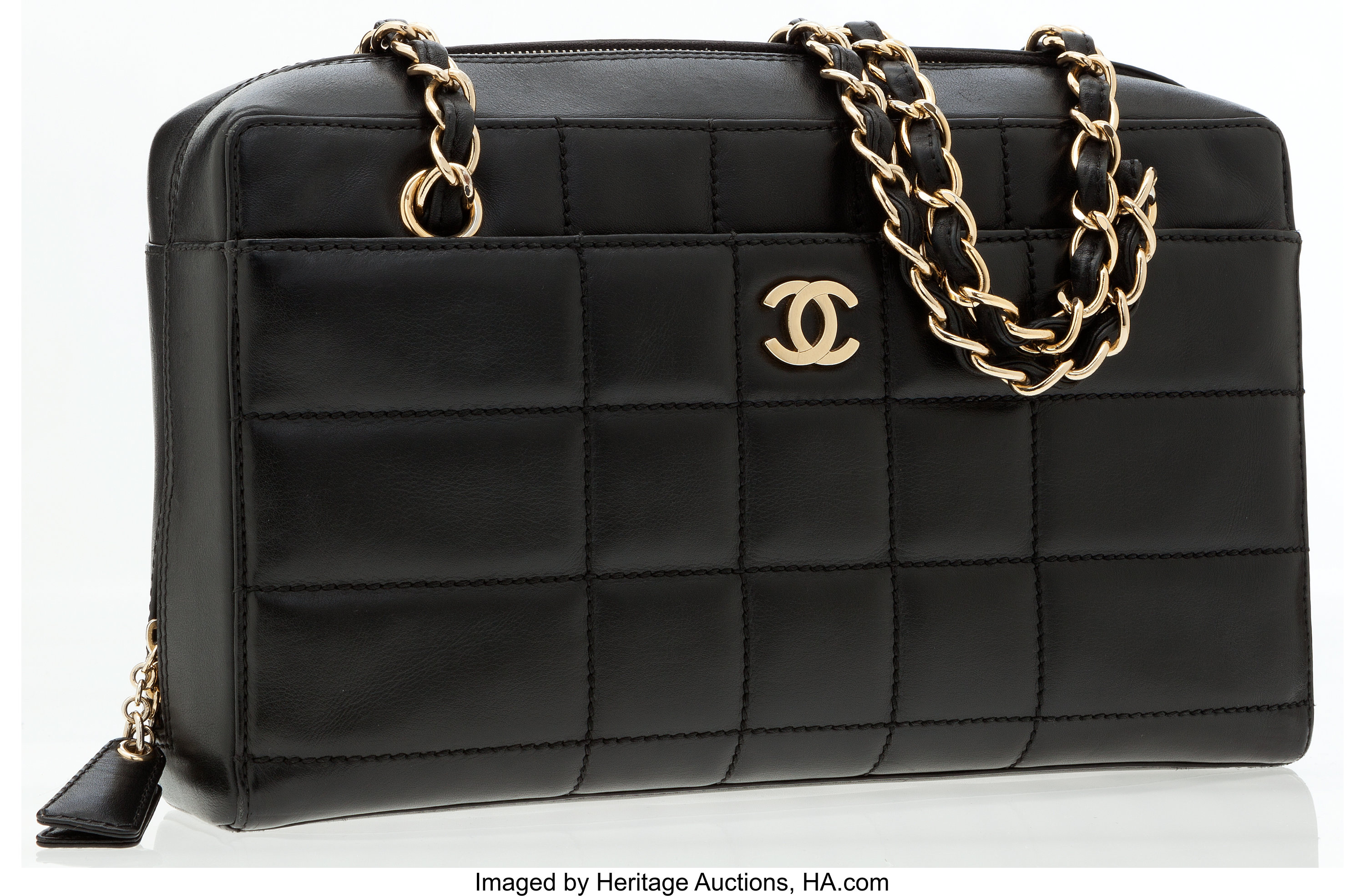 Chanel Chocolate Bar Mademoiselle Flap Shoulder Bag Black Lambskin
