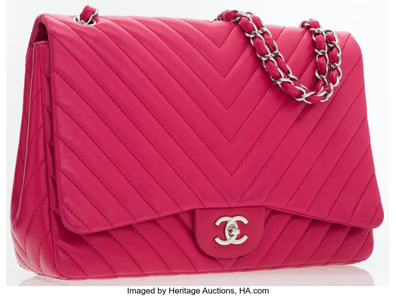 Chanel Lipstick Pink Lambskin Leather Chevron Maxi Single Flap Bag