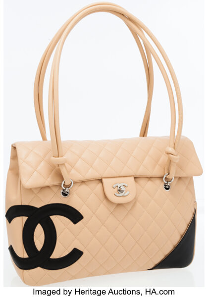 Chanel Beige Quilted Lambskin Leather Cambon Large Flap Bag with, Lot  #79042