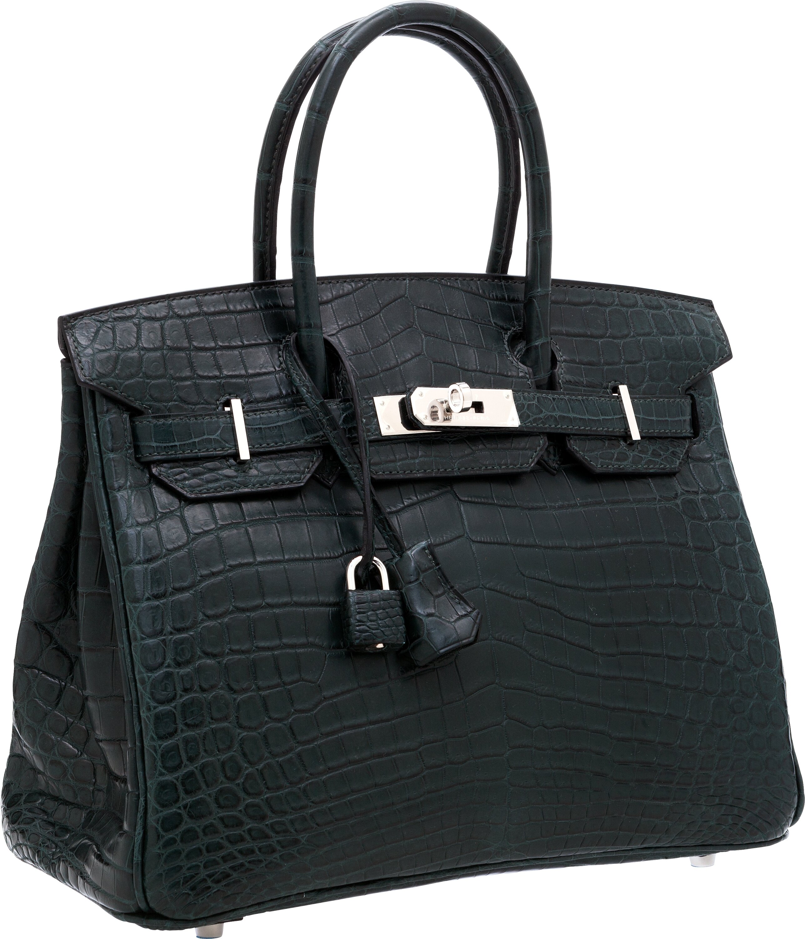 Hermes 30cm Matte Vert Fonce Nilo Crocodile Birkin Bag with, Lot #56233