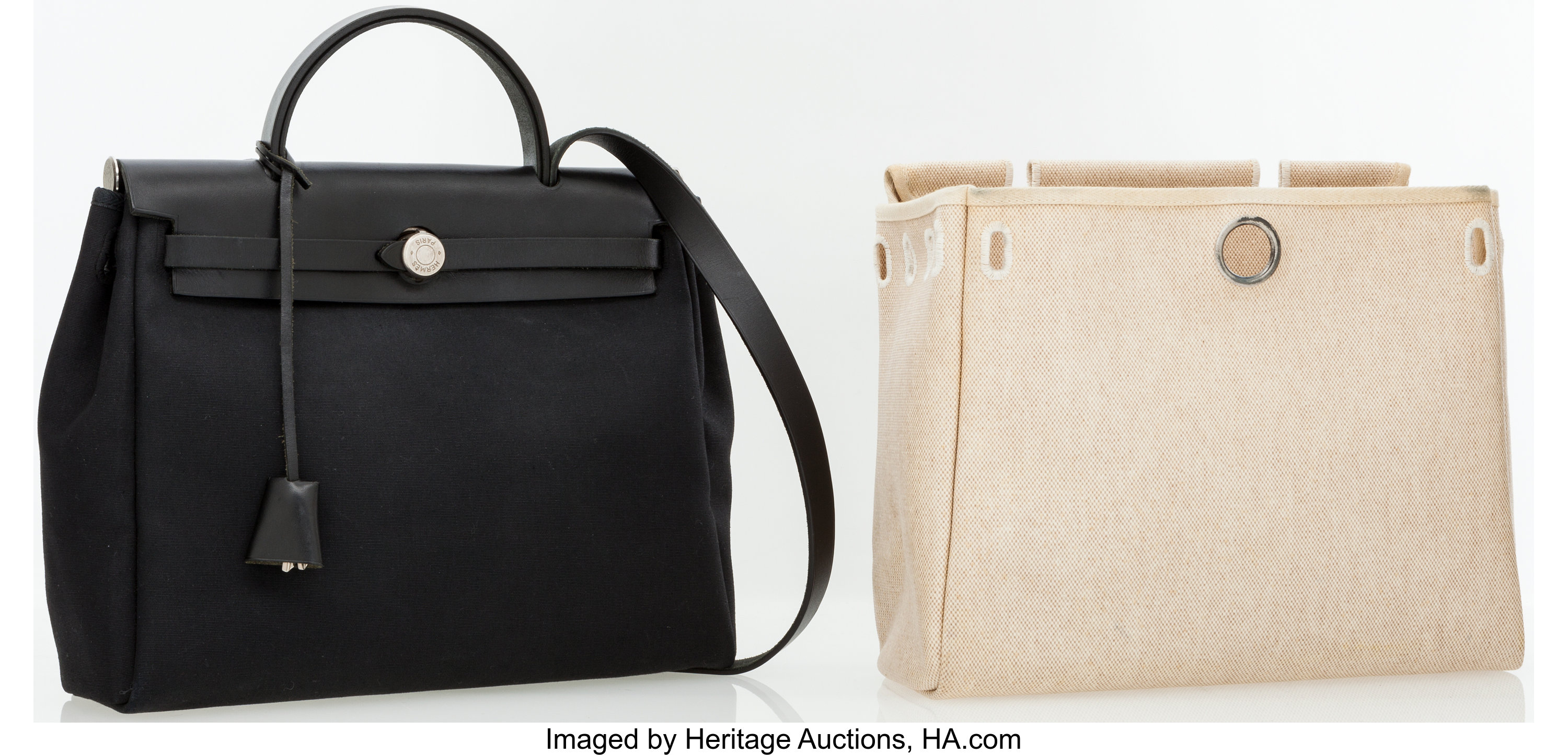 Hermes Black Canvas 30cm Herbag PM Tote Bag with Sac .  Luxury