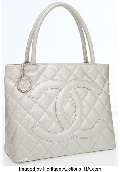 Chanel Metallic Caviar Leather Medallion Tote Bag with Hammered