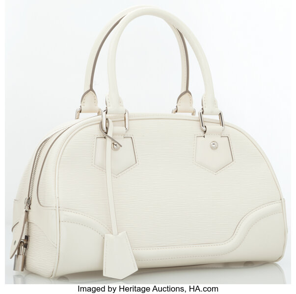 Louis Vuitton White Epi Leather Bowling Montaigne Bag.  Luxury