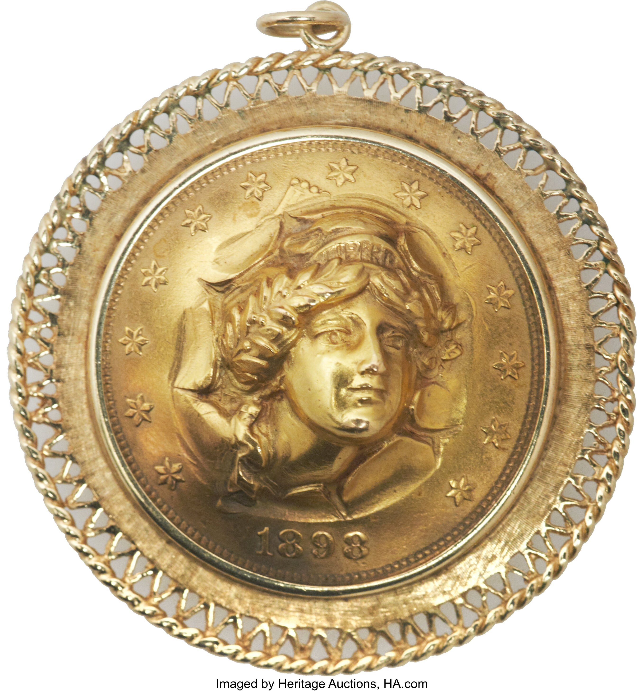 1898-S $20 Pop-Out Coin with 14K-Gold Bezel.... Miscellaneous Medals ...