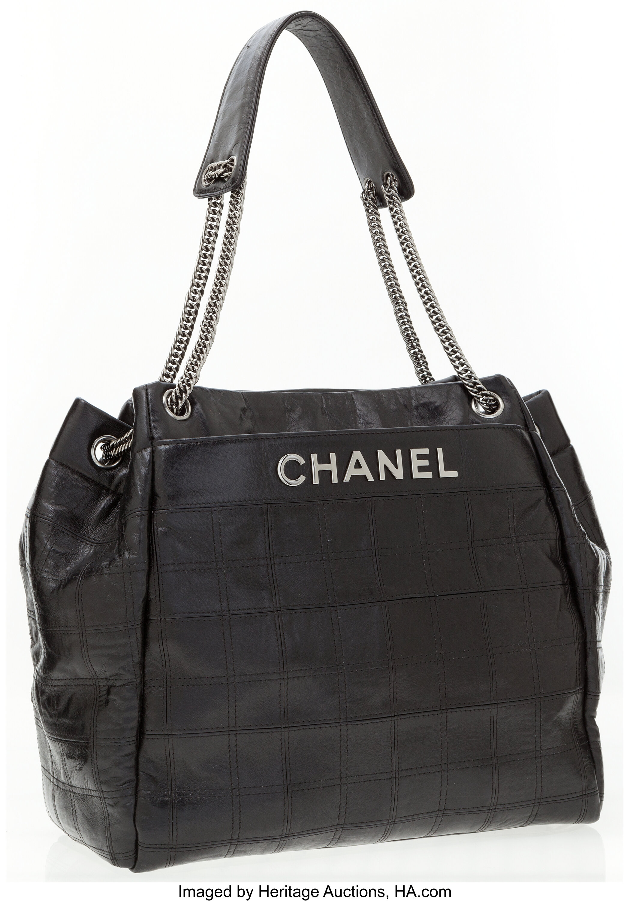 Vintage Chanel Leather Tote with Quilted Bottom & Chain Strap- Free  Shipping USA