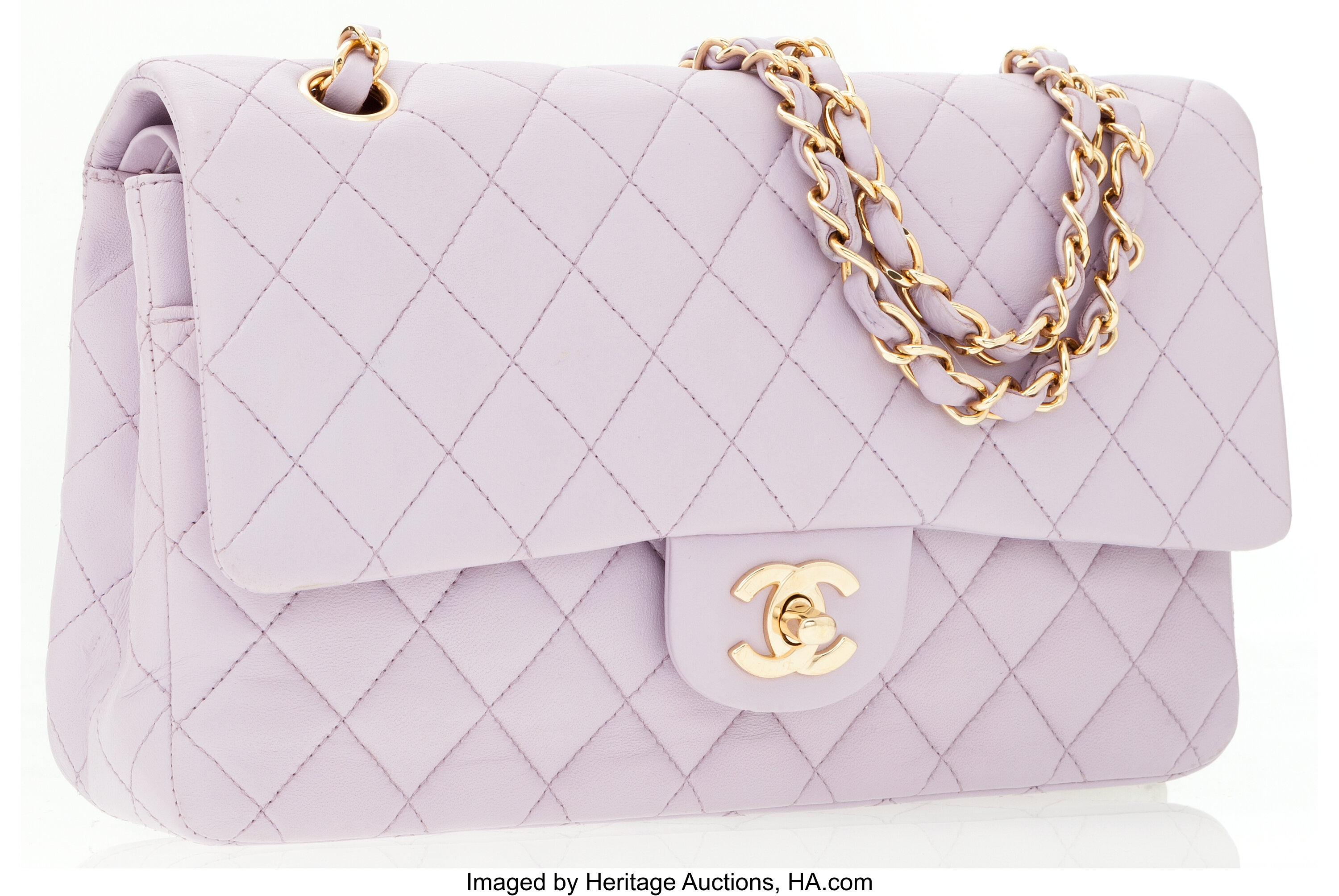 Chanel Lilac Quilted Lambskin Leather Medium Double Flap Bag with, Lot # 79023