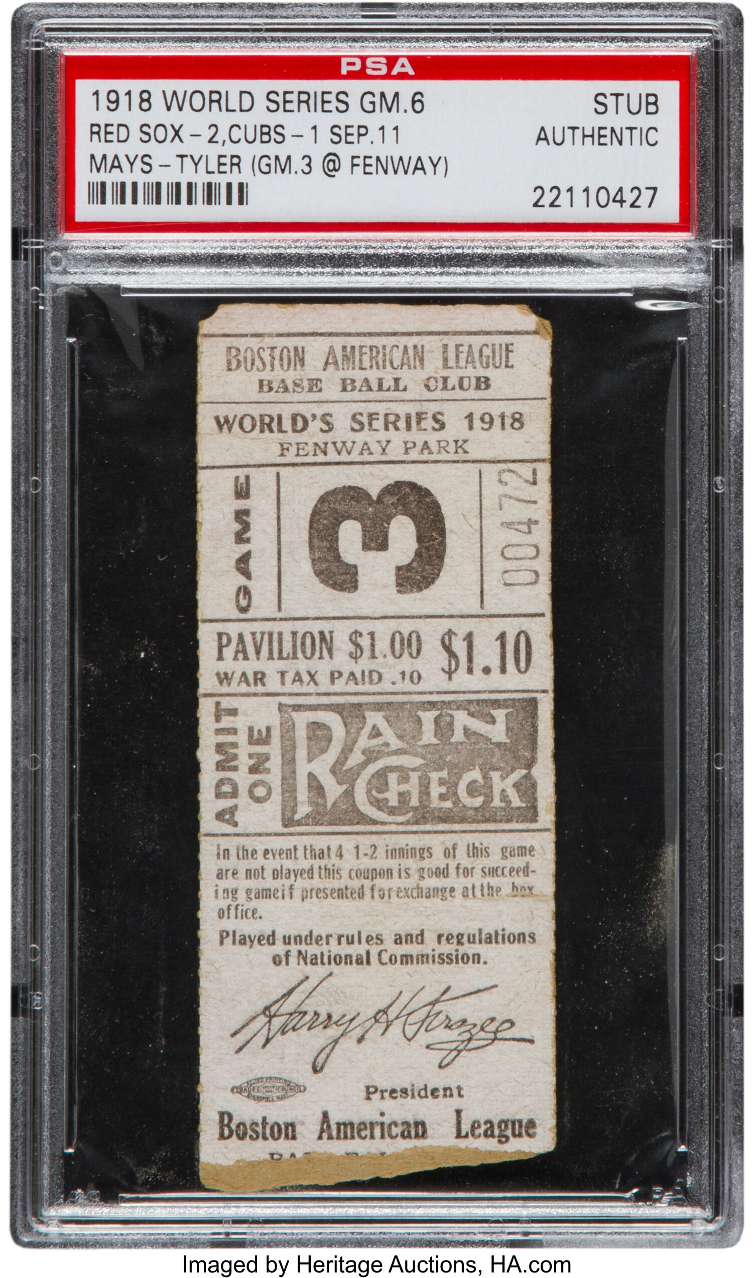 PHOTO: 1918 World Series Ticket For Game 1 Between Red Sox, Cubs