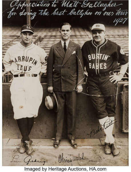 1927-28 Babe Ruth & Lou Gehrig Dual-Signed Barnstorming Photograph,, Lot  #81121