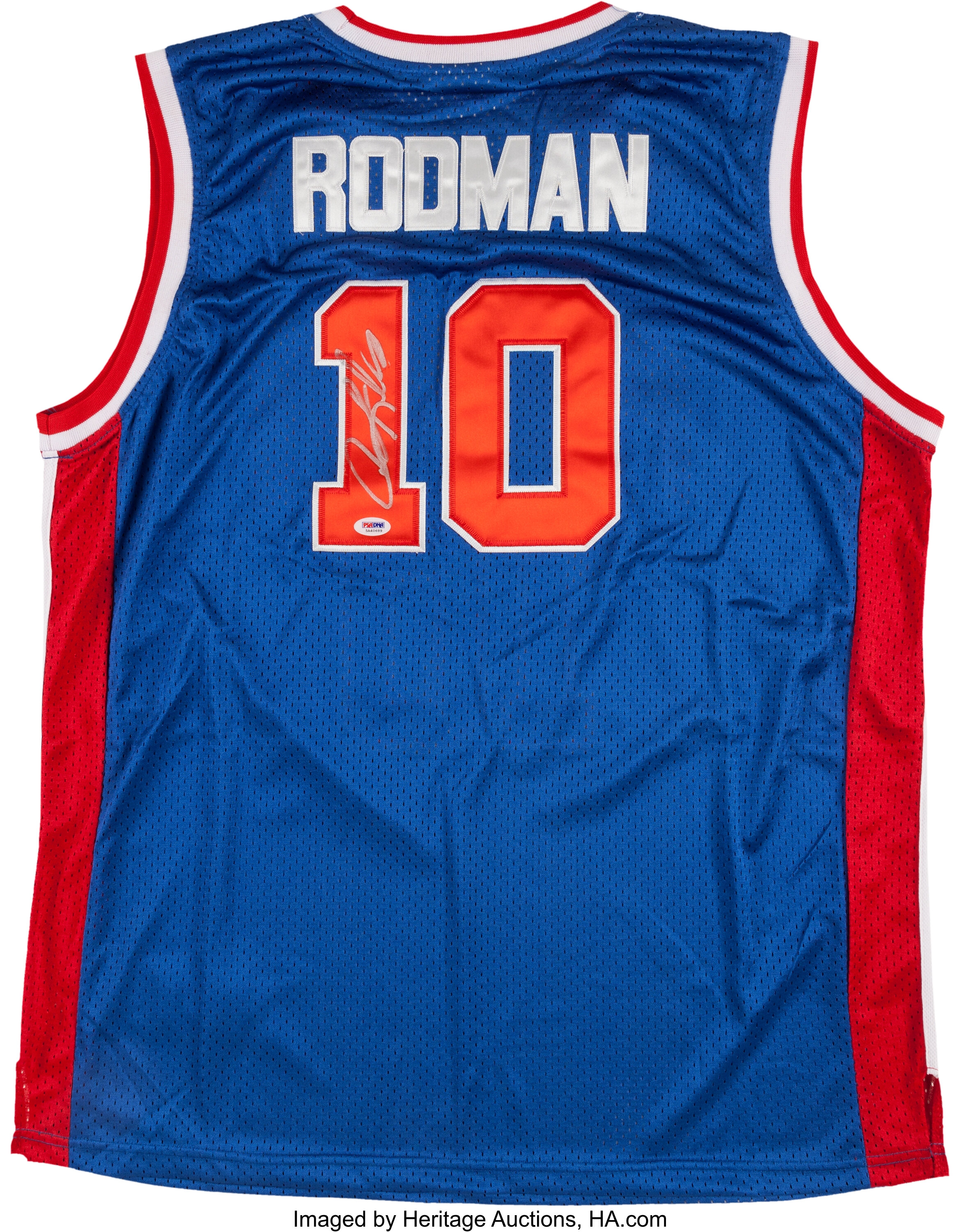 Detroit Pistons Dennis Rodman Autographed Blue Jersey JSA Stock #215741