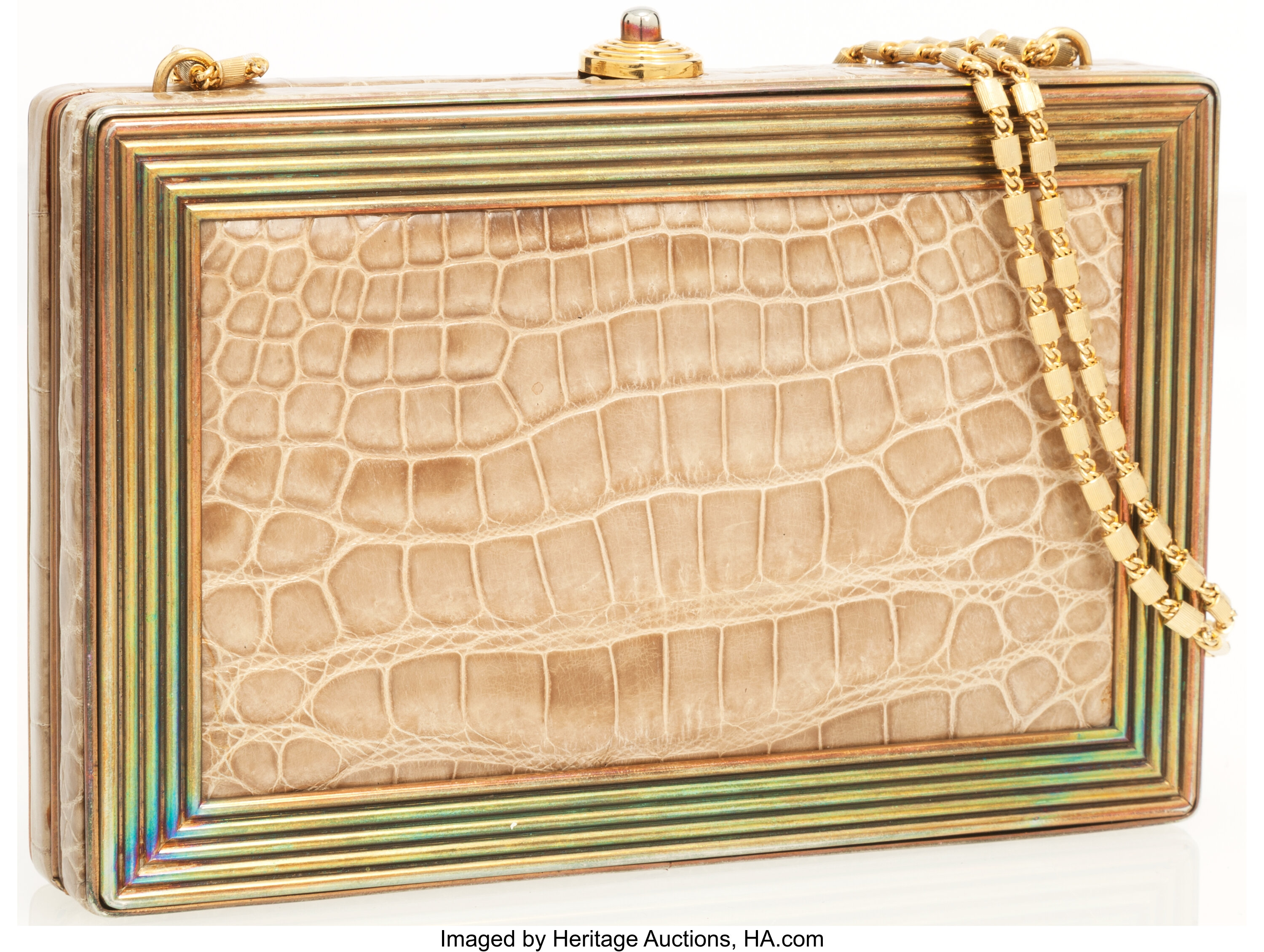 Sold at Auction: JUDITH LEIBER CROCODILE DOUBLE SIDED HANDBAG